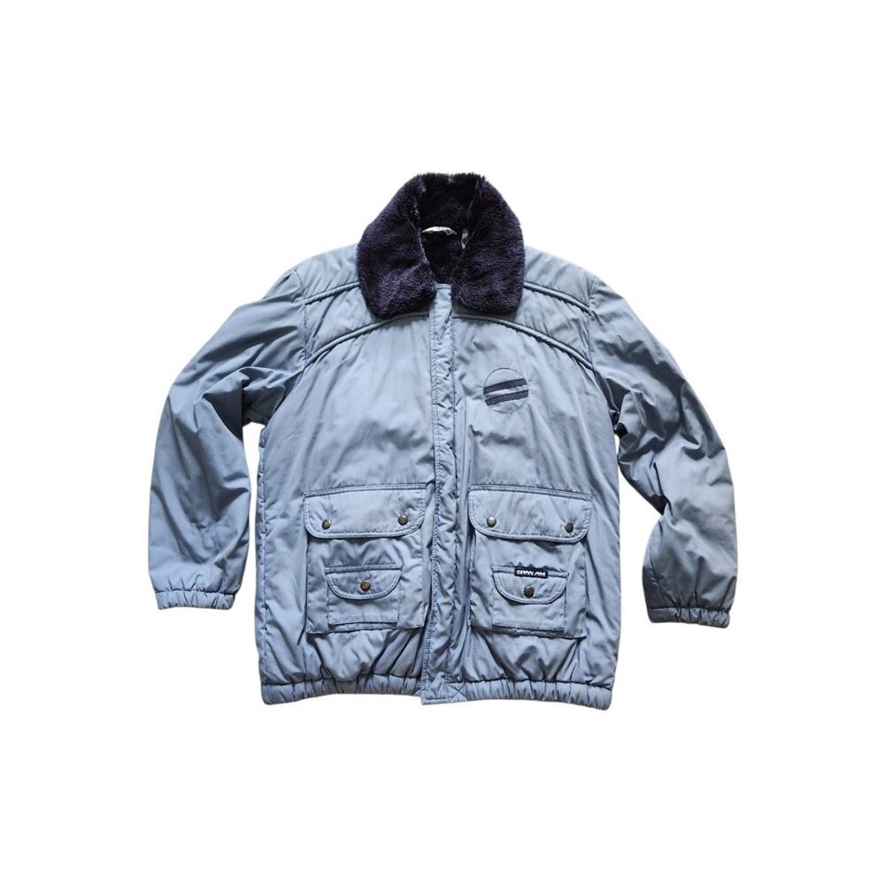 VINTAGE Pan Am Traveller Chic flight jacket faux fur lining blue size 46
